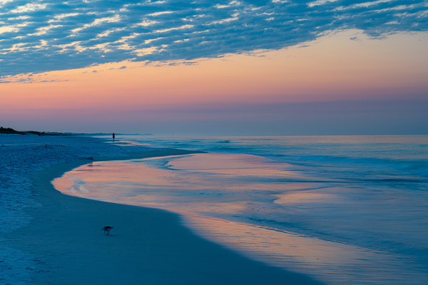 Destin Florida Sunrise Woman walking ahead of me catching a moment Print
