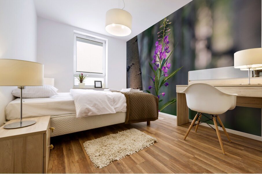 Purple flower hanging with the Aspen trees Mural print