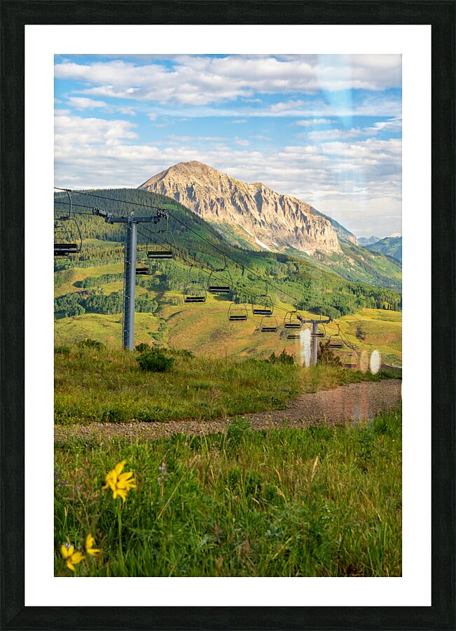 Colorado Ski Lift Sunshine and Sunflowers Picture Frame print